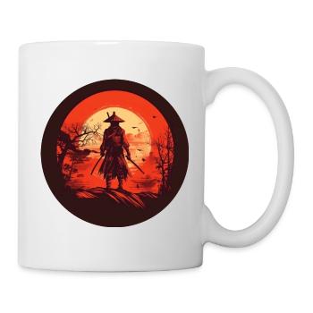 Japanischer Krieger Samurai vor roter Sonne Japan - Tasse - Weiß - Rechts