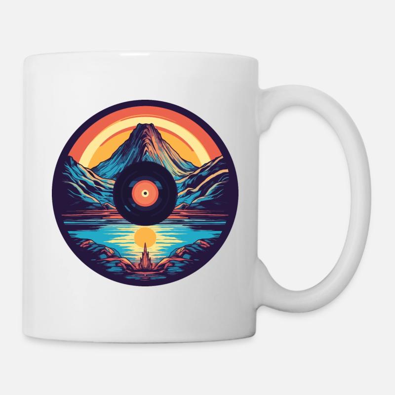 Paysage de montagne rétro : le vinyle rencontre l’art - Mug blanc - blanc