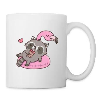 Cute Raccoon Chilling On Flamingo Pool Float - Mug - white - Right