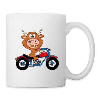 BULLE - STIER - KUH - RIND - MOTORRAD - BIKER - Tasse - Weiß - Rechts