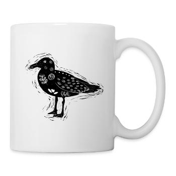 Seagull block print style. Black - Mug - white - Right