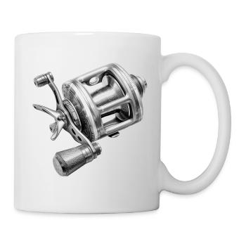 Fishing reel hand-drawn - Mug - white - Right