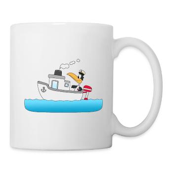 KAPITÄN - BOOT - SCHIFF - PINGUIN - MEER - Tasse - Weiß - Rechts