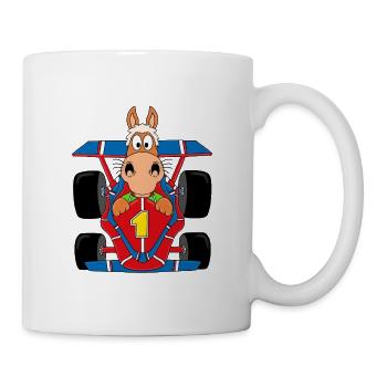 RENNWAGEN - AUTO - PFERD - PONY - AUTORENNEN - Tasse - Weiß - Rechts