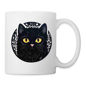 Schwarze Katze Blumen Kinder Comic Katzen Fan - Tasse - Weiß - Rechts