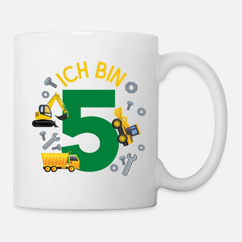 Ich bin 5 Jahre Geburtstag Mädchen Junge Baustelle - Tasse - Weiß