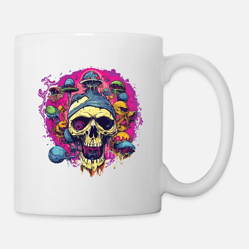 Schädel und Pilze - Tasse - Weiß