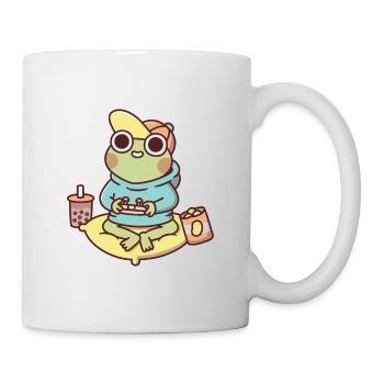Cute Gamer Frog In Hoodie Playing Video Games - Mug - white - Right