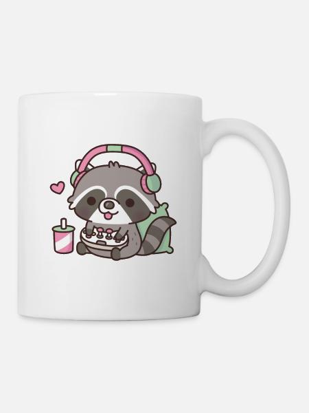 Niedlicher Gamer-Waschbär liebt es, Videospiele zu spielen - Tasse - Weiß