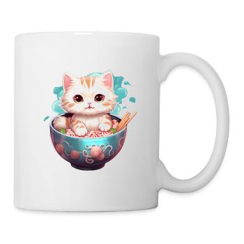 Kawaii Katze mit einer Schüssel Ramen - Tasse - Weiß - Rechts