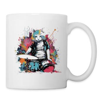 Katze Schlagzeuger Musik Tier Schlagzeug Wild Cat - Tasse - Weiß - Rechts