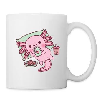 Cute Axolotl Chilling With Handphone - Mug - white - Right