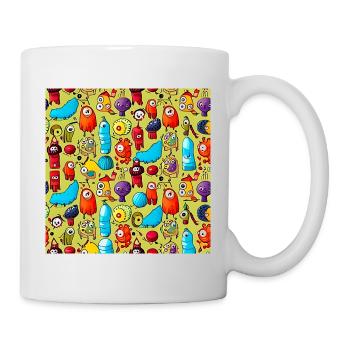Happy Monsters Muster - Tasse - Weiß - Rechts