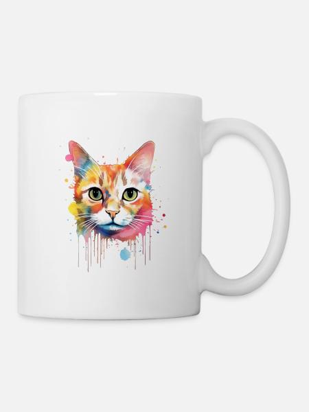 Eine farbenfrohe Bengal Katze im Watercolor Style - Tasse - Weiß