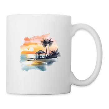 Ein Beachhaus am Stand mit Meerblick und Palmen - Tasse - Weiß - Rechts