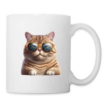 Fette Katze mit Sonnenbrille - Tasse - Weiß - Rechts