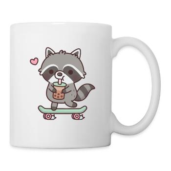 Cute Skateboarding Raccoon Drinking Boba Tea - Mug - white - Right