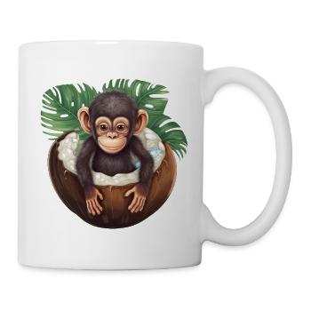 Affe badet in Kokosnuss - Lustiges Sommerdesign - Tasse - Weiß - Rechts