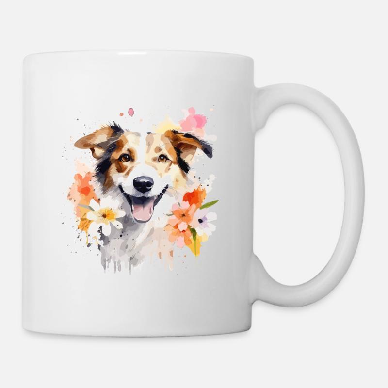 Niedlicher lustiger Hund mit Aquarell - Tasse - Weiß