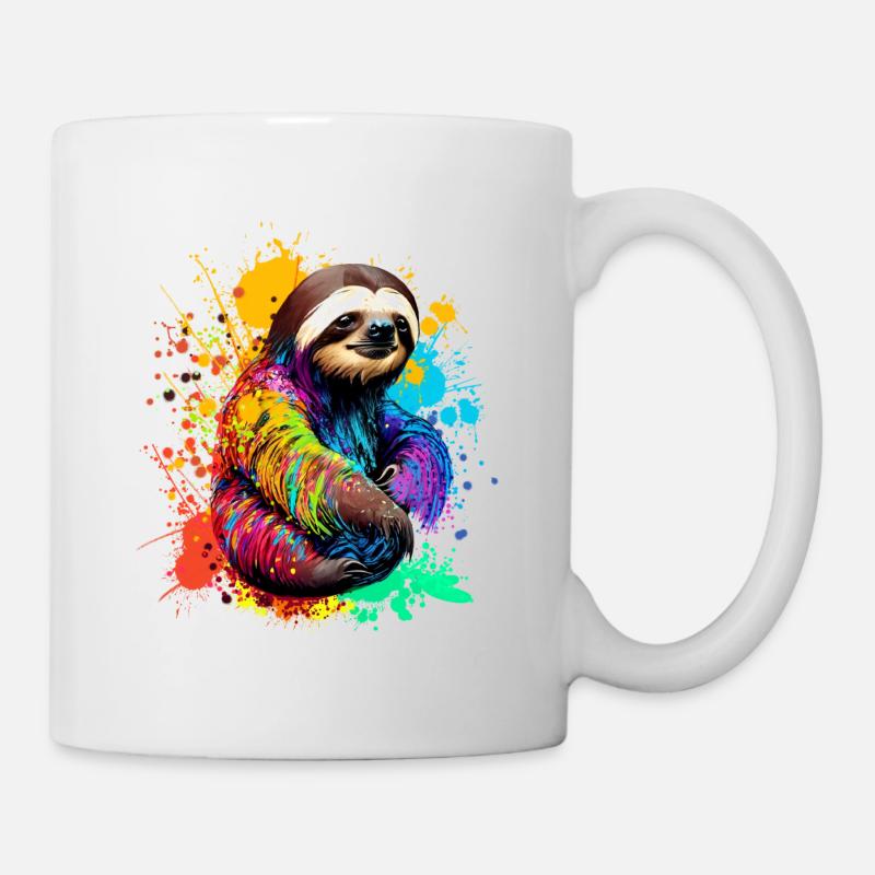 Faultier mit Farbklecksen - Tasse - Weiß