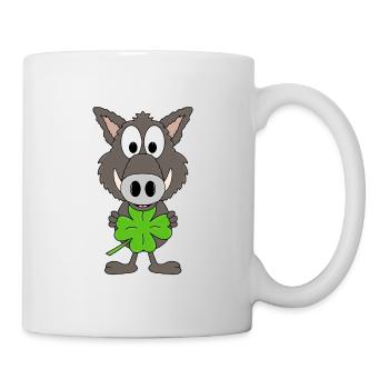 KLEEBLATT - WILDSCHWEIN - GLÜCKSBRINGER - GLÜCK - Tasse - Weiß - Rechts