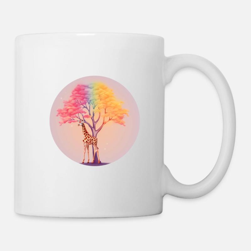 Giraffe unter Regenbogen Baum - Tasse - Weiß