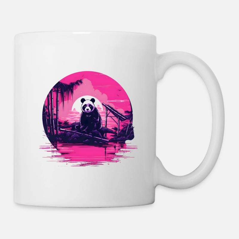 Synthwave Panda Japan Sunset - Mug - white