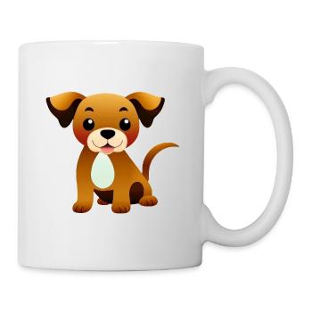 Kleiner brauner Hund, sitzend - Tasse - Weiß - Rechts