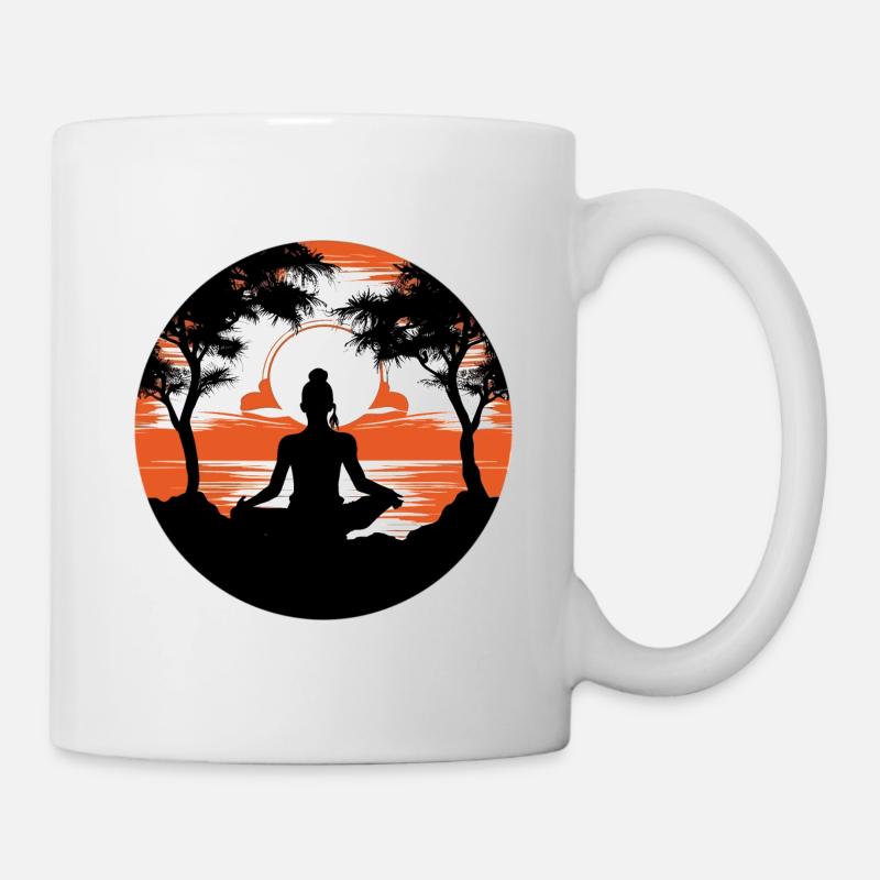 Yoga meditation at sunset - Mug - white