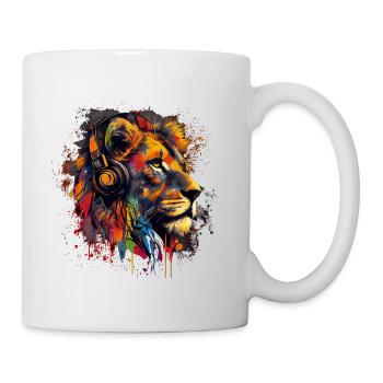 Löwe mit Kopfhörern - Tasse - Weiß - Rechts