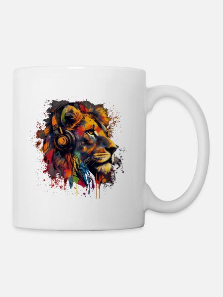 Löwe mit Kopfhörern - Tasse - Weiß