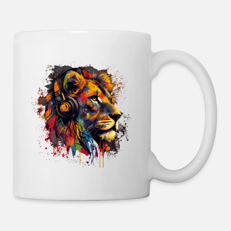 Löwe mit Kopfhörern - Tasse - Weiß