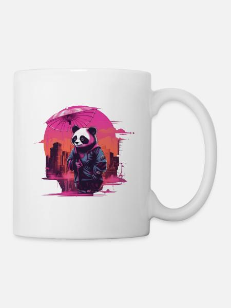 Synthwave Mignon Panda asiatique avec parapluie - Mug blanc - blanc