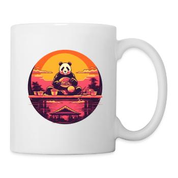 Synthwave mangeant Panda Japon Coucher de soleil - Mug blanc - blanc - Droite