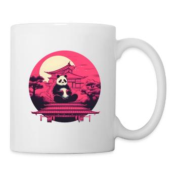 Synthwave mangeant Panda Japon Coucher de soleil - Mug blanc - blanc - Droite