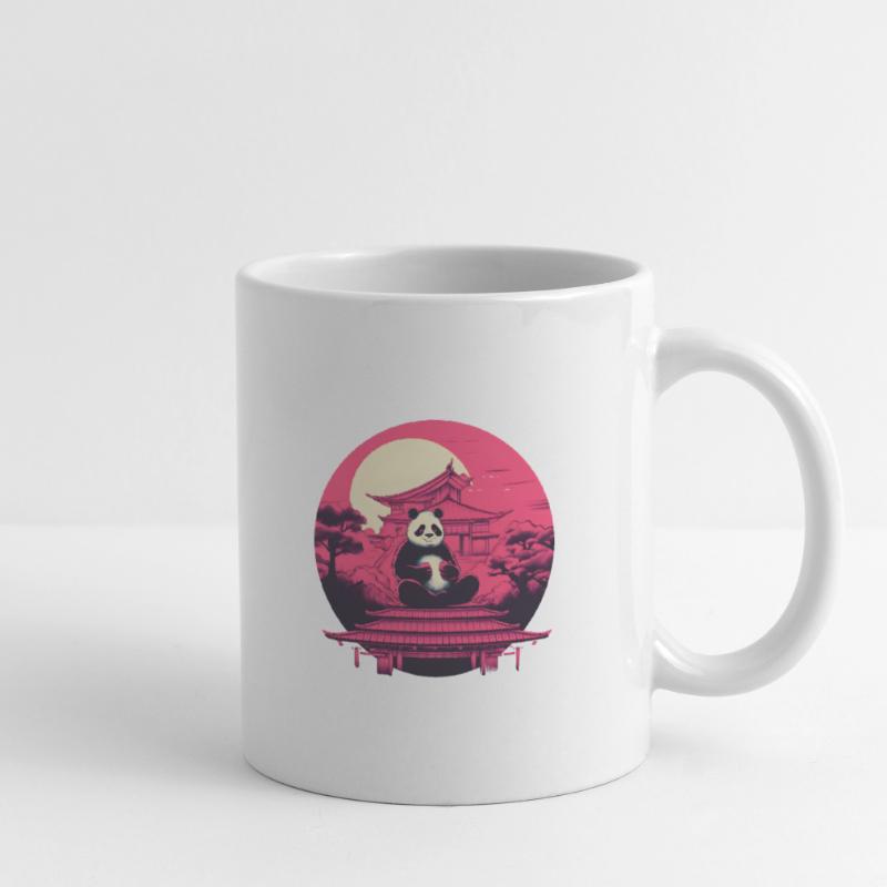 Synthwave mangeant Panda Japon Coucher de soleil Mug blanc