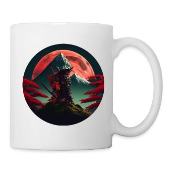 Samurai japanischer Baum vor Berg mit rotem Mond - Tasse - Weiß - Rechts