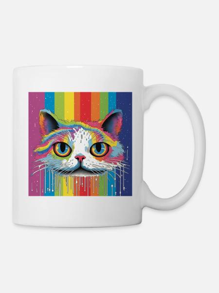 Regenbogen kitty - Tasse - Weiß