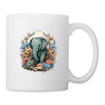 L’éléphant parmi les fleurs - Mug blanc - blanc - Droite