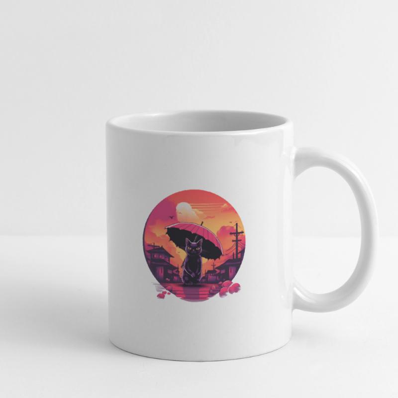 Synthwave japan Cat with umbrella Tasse