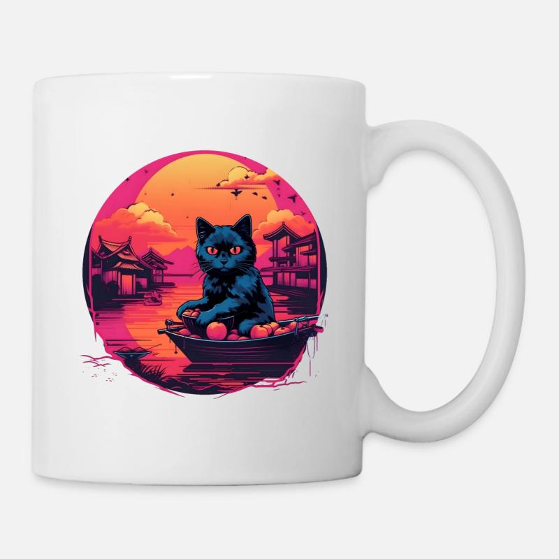 Synthwave black Cat - Mug blanc - blanc