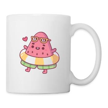 Cute Watermelon With Sunglasses And Pool Float - Mug - white - Right