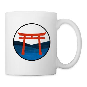 Rotes Torii-Tor auf Blue Hills - Digitale Zeichnung - Tasse - Weiß - Rechts