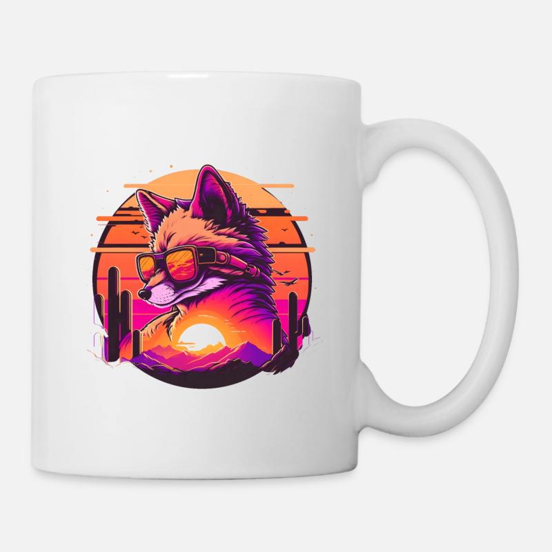 Synthwave Fox Sunset - Tasse - Weiß