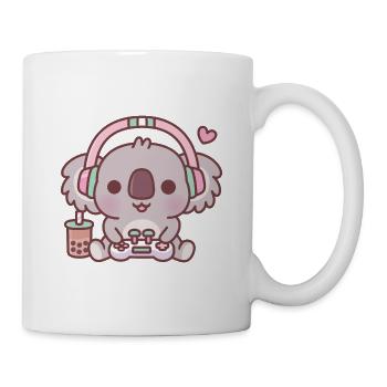 Niedlicher Koalabären-Gamer mit Kopfhörern und Boba-Tee - Tasse - Weiß - Rechts