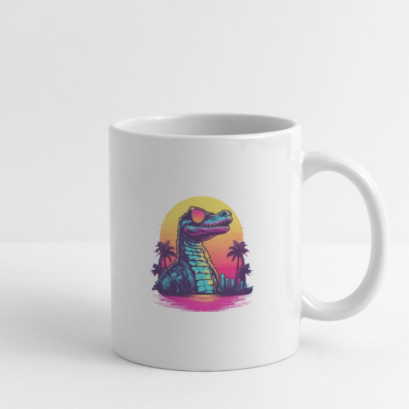 Synthwave crocodile sunset Mug blanc