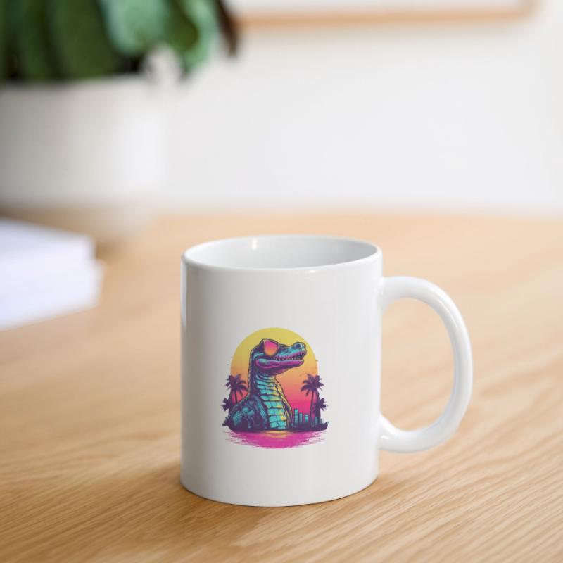 Synthwave crocodile sunset Mug blanc