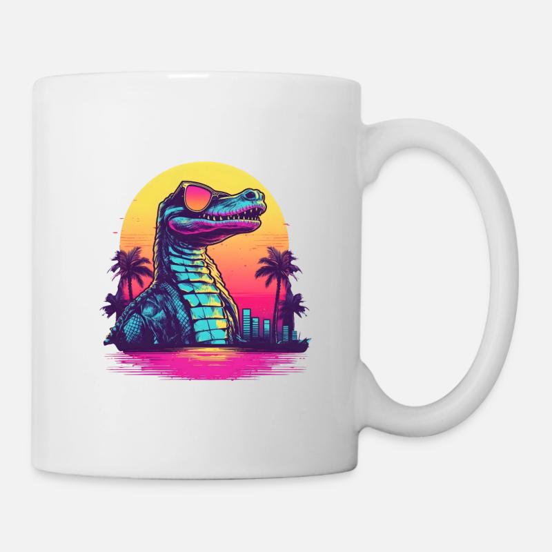 Synthwave crocodile sunset - Tasse - Weiß