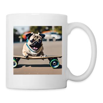 Mops auf Skateboard AICF 3 - Tasse - Weiß - Rechts