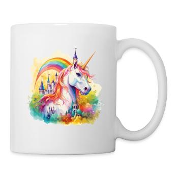 Einhorn Regenbogen Schloss Bunt Magie Fantasie - Tasse - Weiß - Rechts